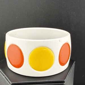 Vintage Retro Bangle Bracelet Polka Dot Acrylic Orange Yellow 8.5"